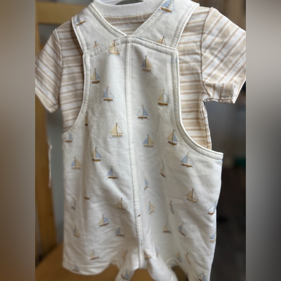 Little Me Cream Sailboat Print Overalls and top 3 months - Picture 4 of 5